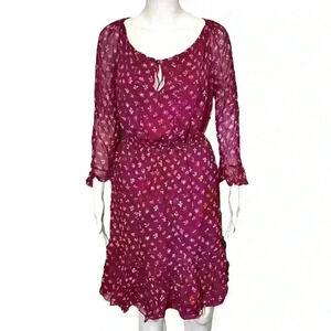 Diane Von Furstenberg Womens 4 Simonia Dress Long Sleeve Floral Silk Chiffon